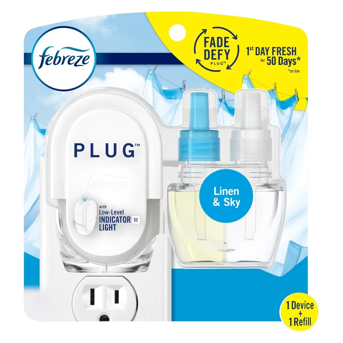 Febreze Odor-Fighting Fade Defy Plug Air Freshener Refill - Linen & Sky